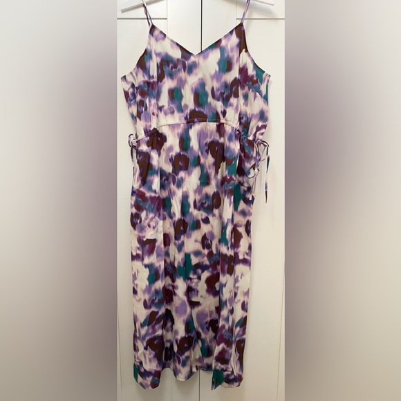 XL Abstract Floral Strappy Midi Dress WAdjustable Waist Purple Pink & Teal NEW! - Picture 4 of 7
